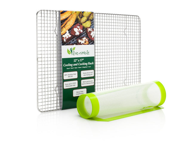 Cooling & Cooking Rack - 100% Stainless Steel rack, 12" x 17" perfect fit half sheet pan, BONUS Silicone Baking Mat.
